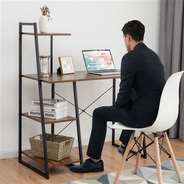 Costway 19.5-in Brown Modern/Contemporary Computer Desk with Shelves