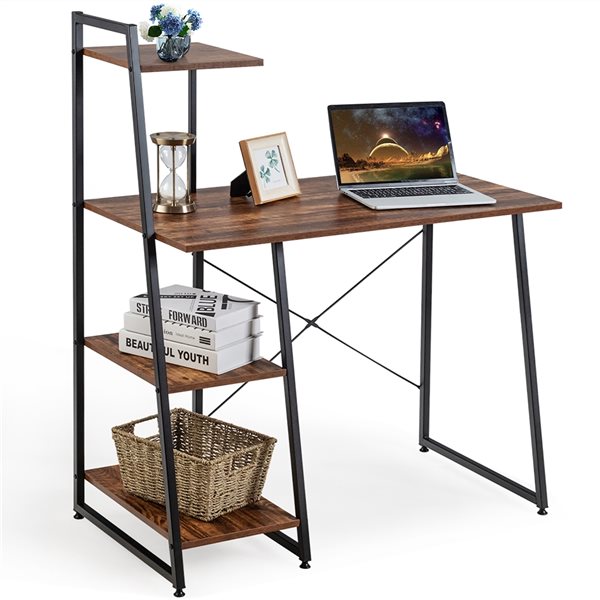 Costway 19.5-in Brown Modern/Contemporary Computer Desk with Shelves