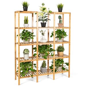 Costway 56-in Brown Indoor Rectangular Wood Plant Stand