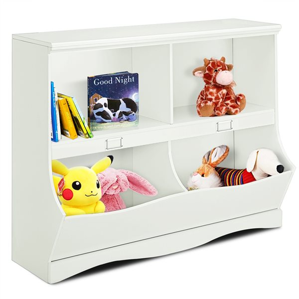 Costway White Composite 4-Shelf Standard Bookcase