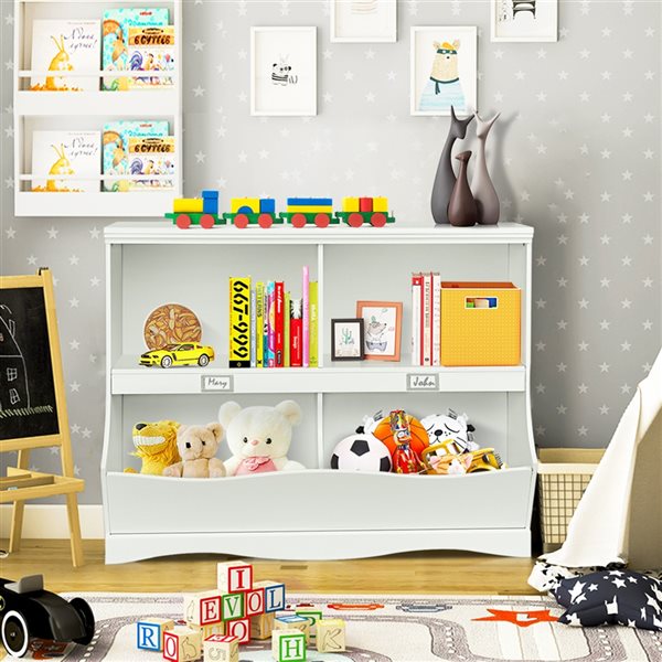 Costway White Composite 4-Shelf Standard Bookcase