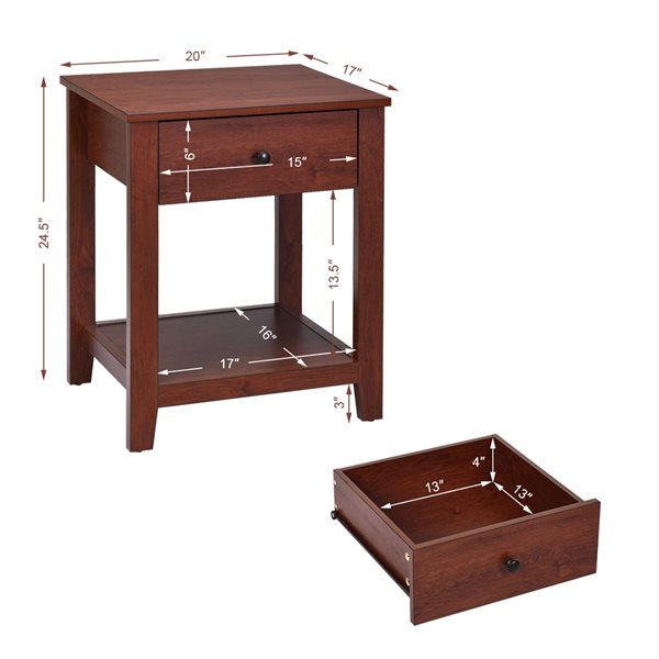 Costway 17-in Brown Nightstand - 2-Piece