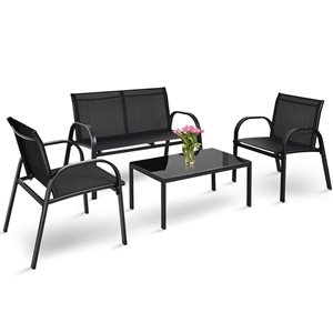 Costway Black Metal Frame Patio Conversation Set - 4-Piece