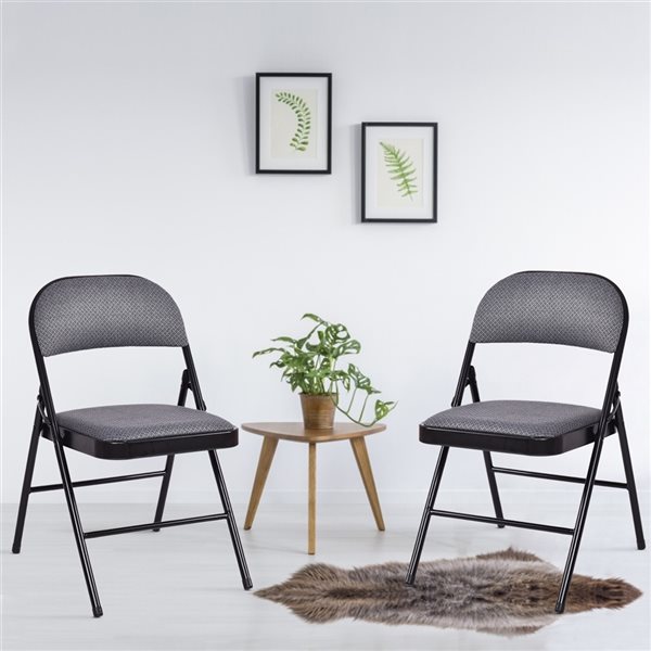 Costway Indoor Black Metal Upholstered Standard Folding Chair - 4-Pack
