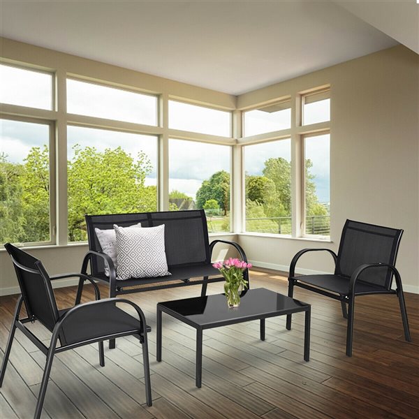 Costway Black Metal Frame Patio Conversation Set  - 4-Piece