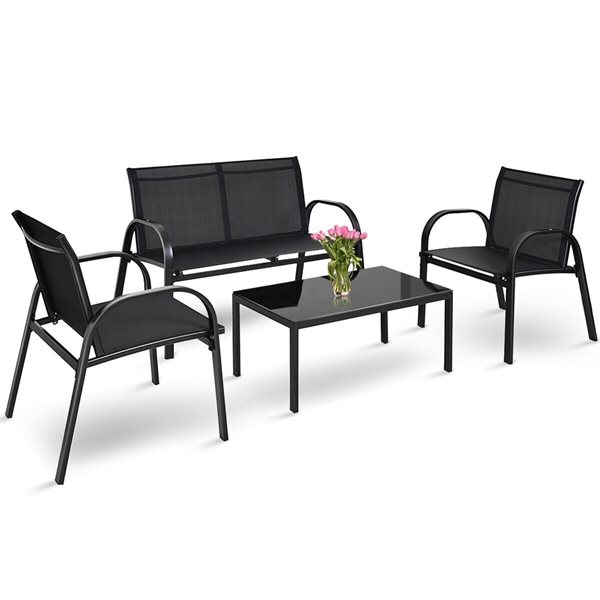 Costway Black Metal Frame Patio Conversation Set  - 4-Piece