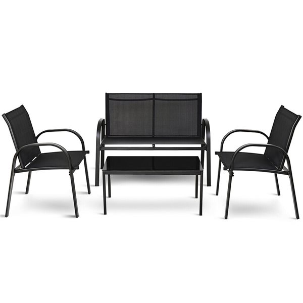Costway Black Metal Frame Patio Conversation Set  - 4-Piece