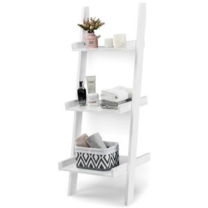 Costway White Wood 3-Shelf Ladder Bookcase