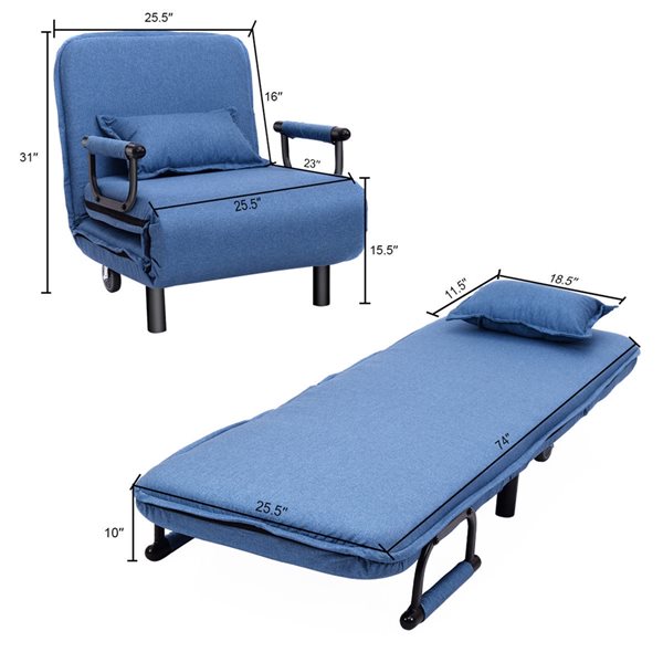 Costway 5-Position Convertible Blue Polyester Sofa Bed