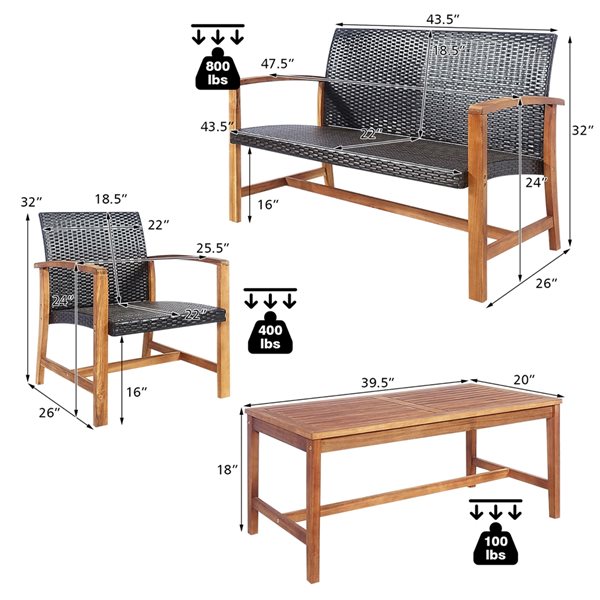Costway Natural Wood Frame Patio Conversation Set - 8-Piece