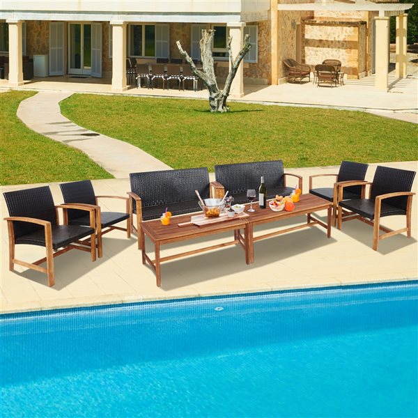 Costway Natural Wood Frame Patio Conversation Set - 8-Piece