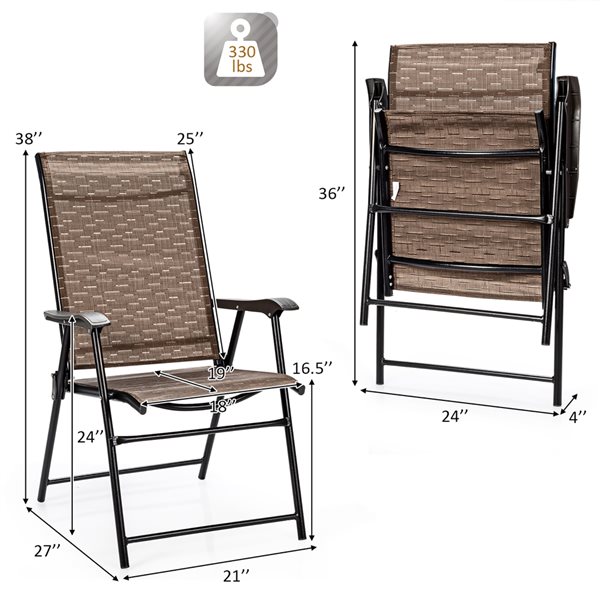 Costway Brown Metal Stationary Folding Chair with Solid Seat - Set of 4