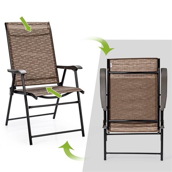 Costway Brown Metal Stationary Folding Chair with Solid Seat - Set of 4