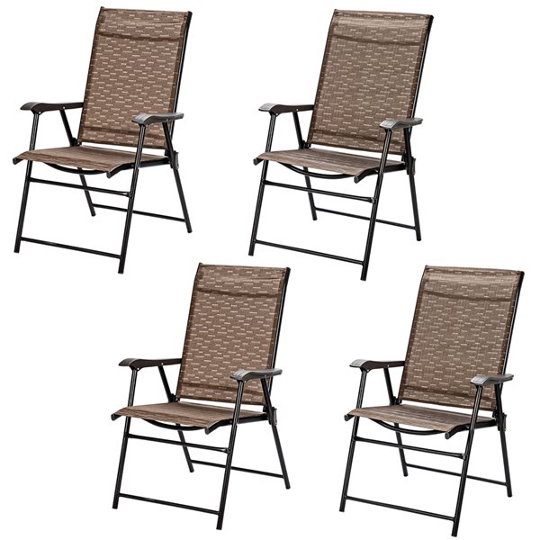 Costway Brown Metal Stationary Folding Chair with Solid Seat - Set of 4