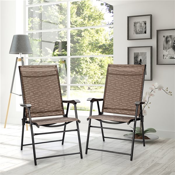 Costway Brown Metal Stationary Folding Chair with Solid Seat - Set of 2