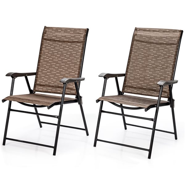 Costway Brown Metal Stationary Folding Chair with Solid Seat - Set of 2