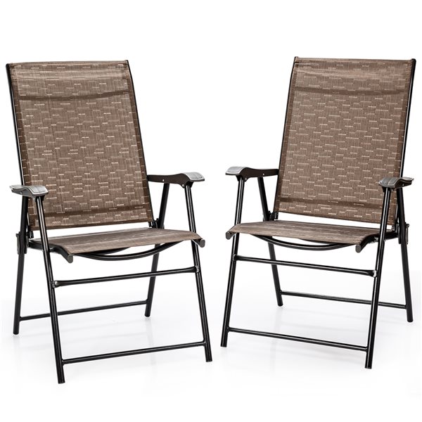 Costway Brown Metal Stationary Folding Chair with Solid Seat - Set of 2