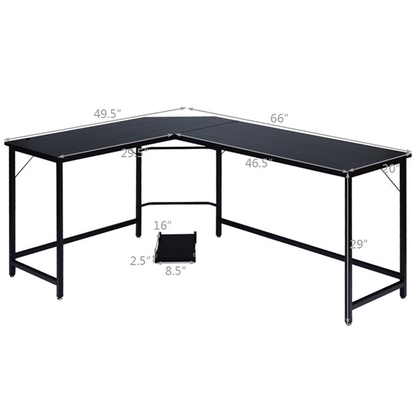 Costway 49.5-in Black Modern/Contemporary L-Shaped Computer Desk