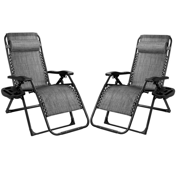 Costway Black Metal Stationary Chaise Lounge with Grey Solid Seat - Set of 2