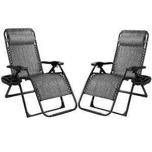 Costway Black Metal Stationary Chaise Lounge with Grey Solid Seat - Set of 2