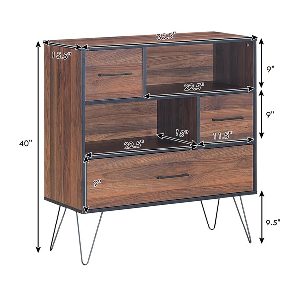 Costway Walnut Composite Sideboard with Metal Legs