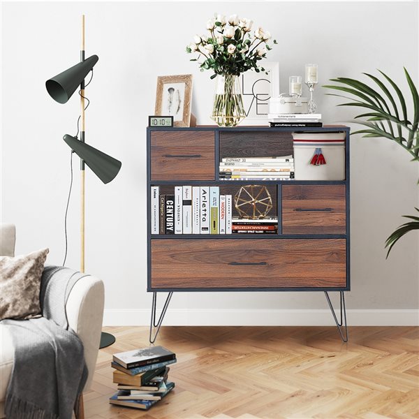 Costway Walnut Composite Sideboard with Metal Legs