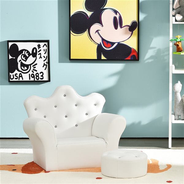 Costway 19-in White Upholstered Kids Accent Chair with Ottoman