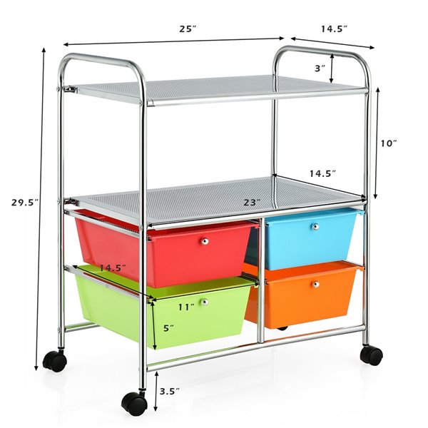 Costway Multicolour 4-Drawer Storage Cart