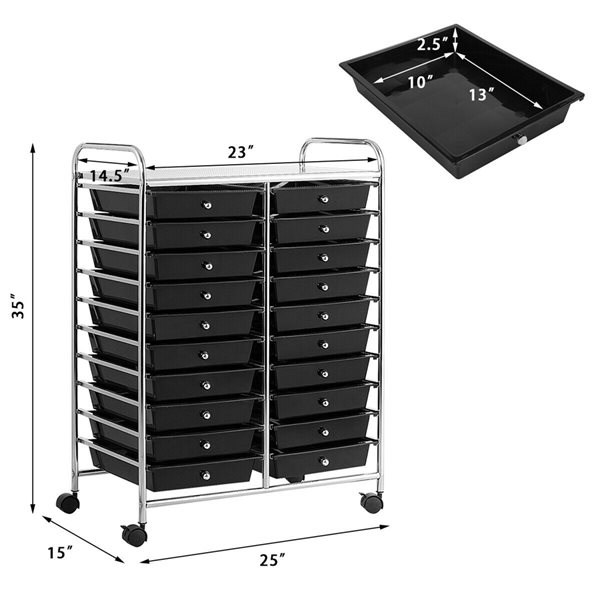 Costway Black 20-Drawer Storage Cart