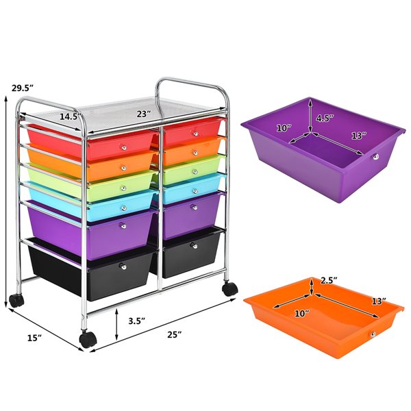 Costway Multicolour 12-Drawer Storage Cart