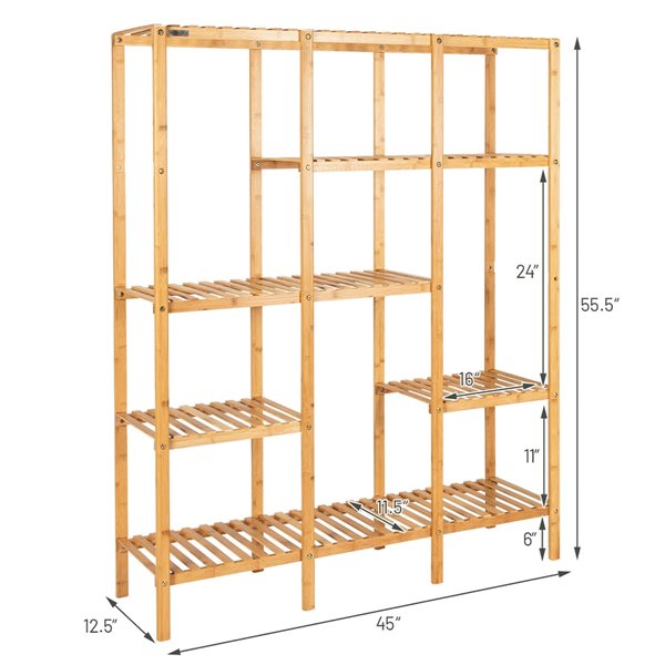 Costway 55.5-in Indoor Rectangular Wood Plant Stand in Brown