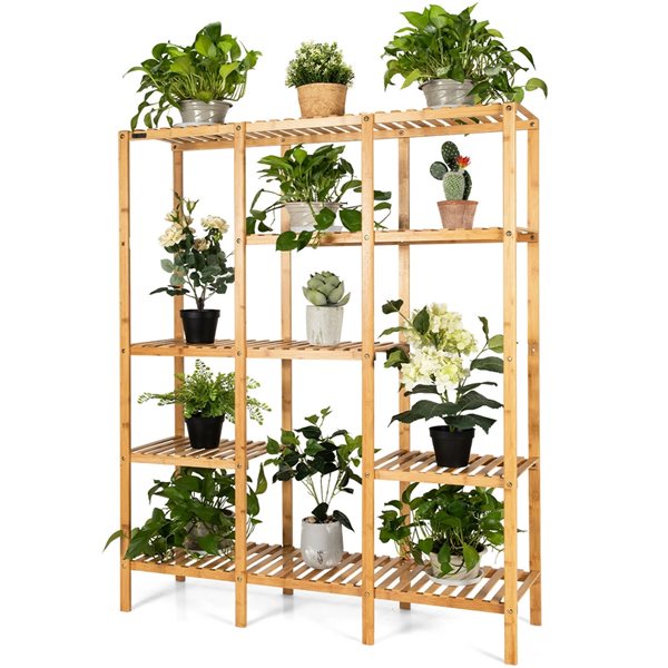 Costway 55.5-in Indoor Rectangular Wood Plant Stand in Brown