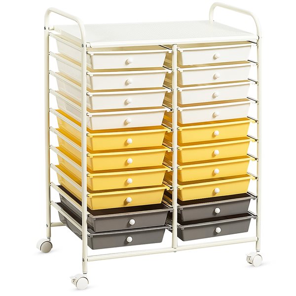 Costway Grey/Beige and Yellow 20-Drawer Storage Cart HW56501YE | RONA