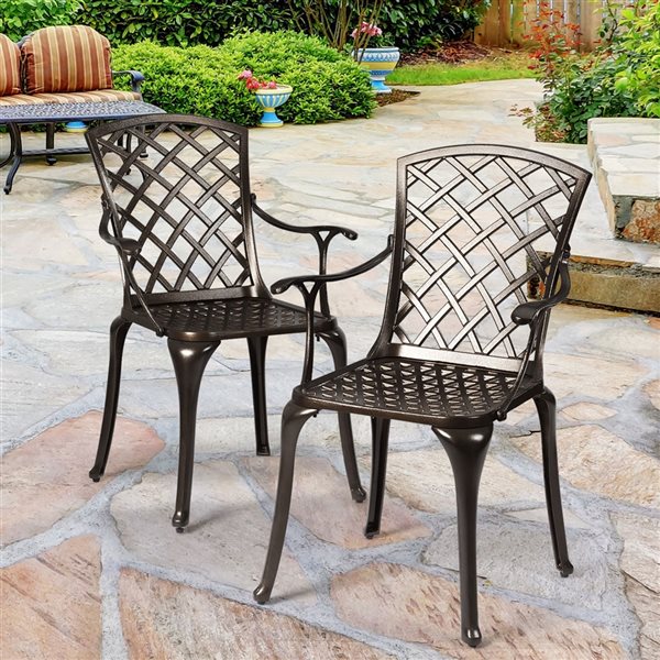 Costway Bronze Metal Stationary Dining Chair with Solid Seat - Set of 2