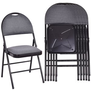 Costway Indoor Grey Metal Upholstered Standard Folding Chair - 6-Pack
