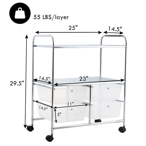 Costway Clear 4-Drawer Storage Cart