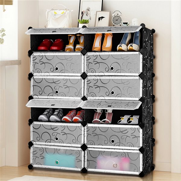 Costway 24-Pair Grey Wood Shoe Rack