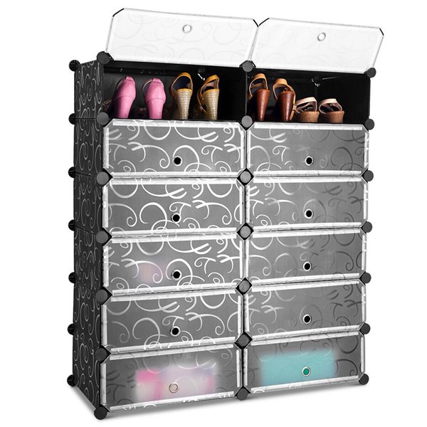 Costway 24-Pair Grey Wood Shoe Rack