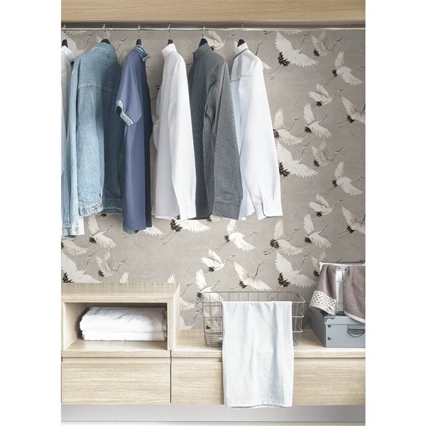 NuWallpaper 30.75-sq. Ft. Grey Vinyl Birds Self-adhesive Peel and Stick Wallpaper