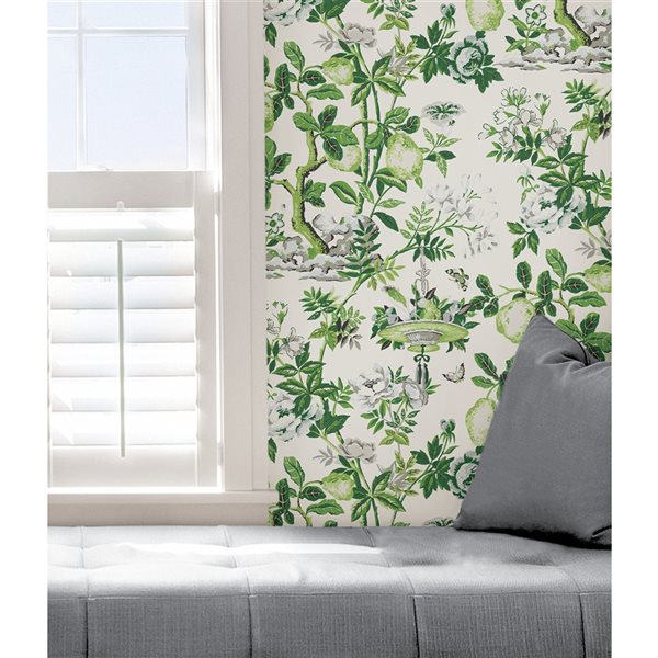 NuWallpaper Chinoiserie Signature Scalamandre 31.3-sq. Ft.Green Vinyl Floral Self-adhesive Peel and Stick Wallpaper