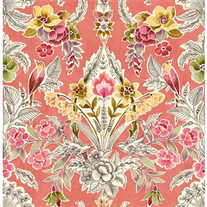 Papier peint autocollant floral damassé rose par NuWallpaper de 30,75 pi175