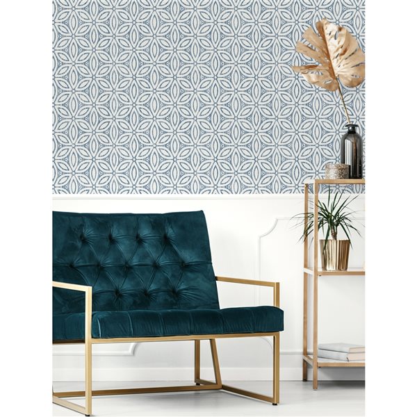 NuWallpaper 30.75-sq. Ft. Blue Vinyl Textured Floral 3D Self-adhesive Peel and Stick Wallpaper