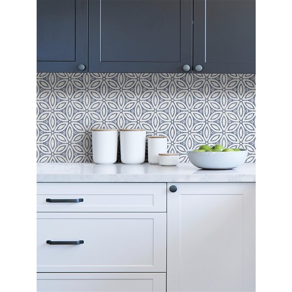 NuWallpaper 30.75-sq. Ft. Blue Vinyl Textured Floral 3D Self-adhesive Peel and Stick Wallpaper