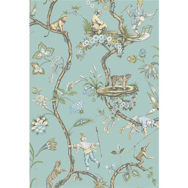 ASIAN SCENIC Blue and Green F975462 Collection Dynasty from Thibaut   Blue green fabric Thibaut Chinoiserie wallpaper