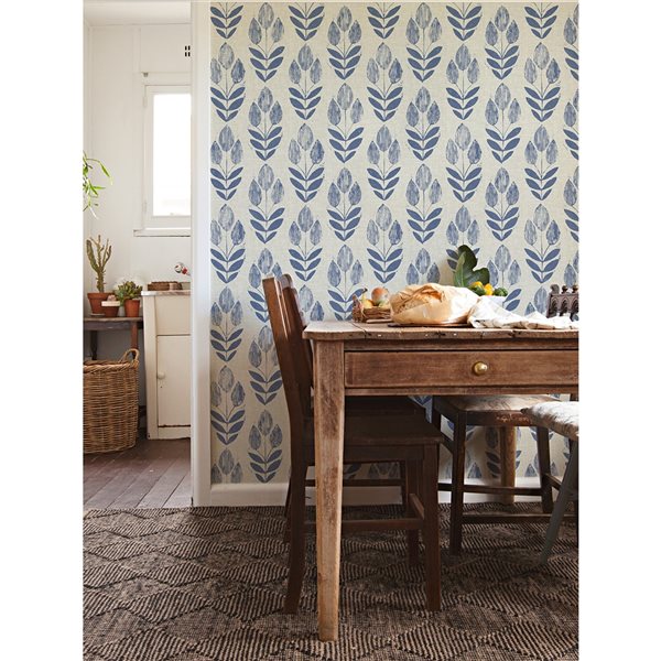 NuWallpaper 30.75-sq. Ft. Blue Vinyl Tulip Self-adhesive Peel and Stick Wallpaper