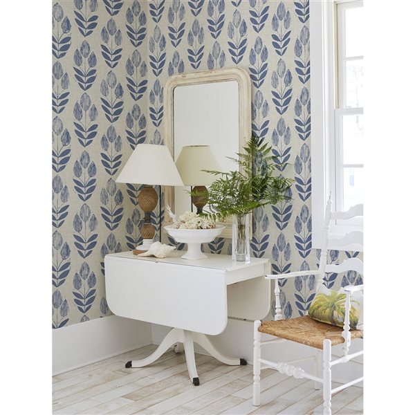 NuWallpaper 30.75-sq. Ft. Blue Vinyl Tulip Self-adhesive Peel and Stick Wallpaper