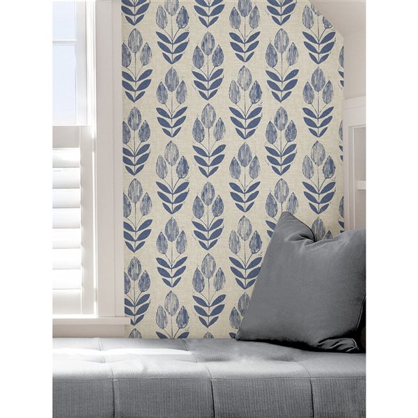 NuWallpaper 30.75-sq. Ft. Blue Vinyl Tulip Self-adhesive Peel and Stick Wallpaper