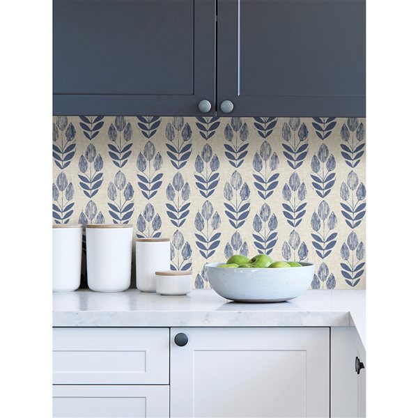 NuWallpaper 30.75-sq. Ft. Blue Vinyl Tulip Self-adhesive Peel and Stick Wallpaper