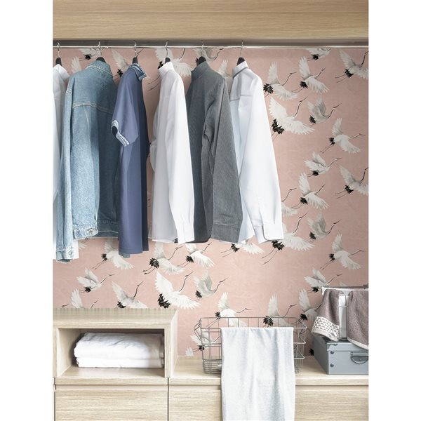 NuWallpaper 30.75-sq. Ft. Pink Vinyl Birds Self-adhesive Peel and Stick Wallpaper