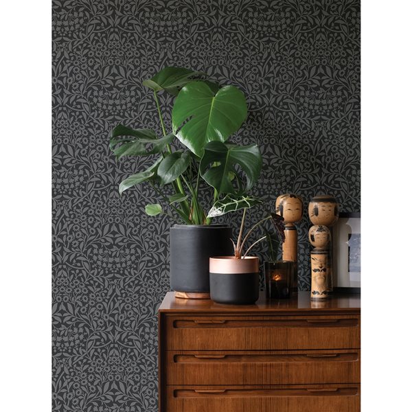 NuWallpaper 30.75-sq. Ft. Black Vinyl Damask Self-adhesive Peel and Stick Wallpaper